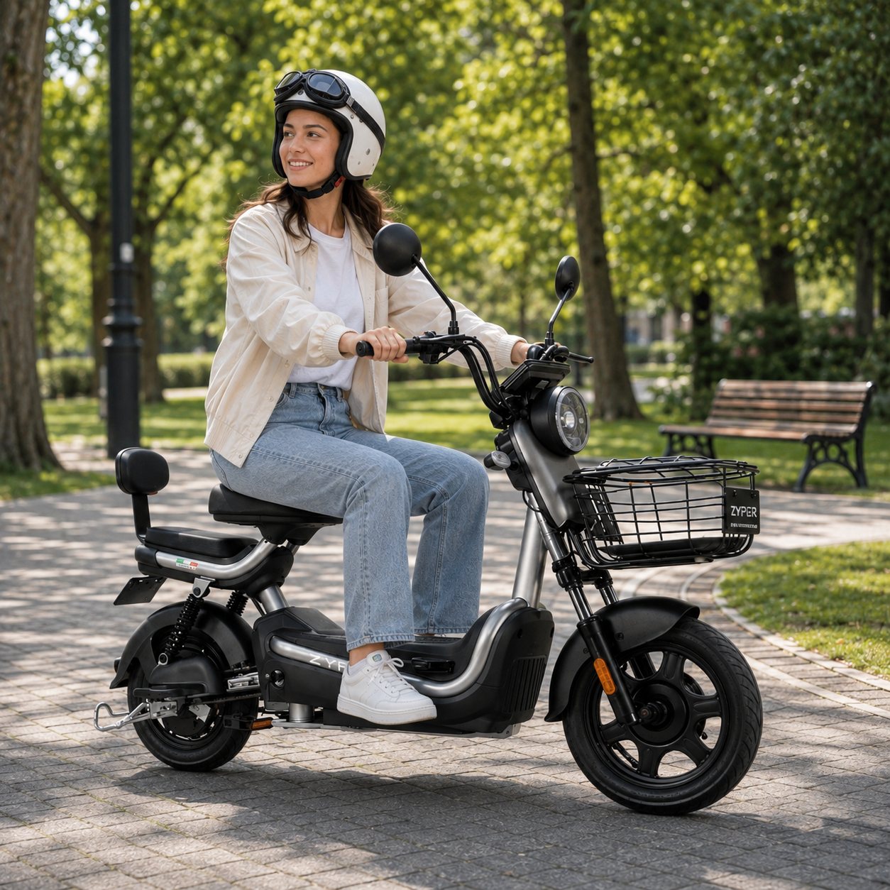 Balade en scooter électrique VOLTSCOOT dans un parc